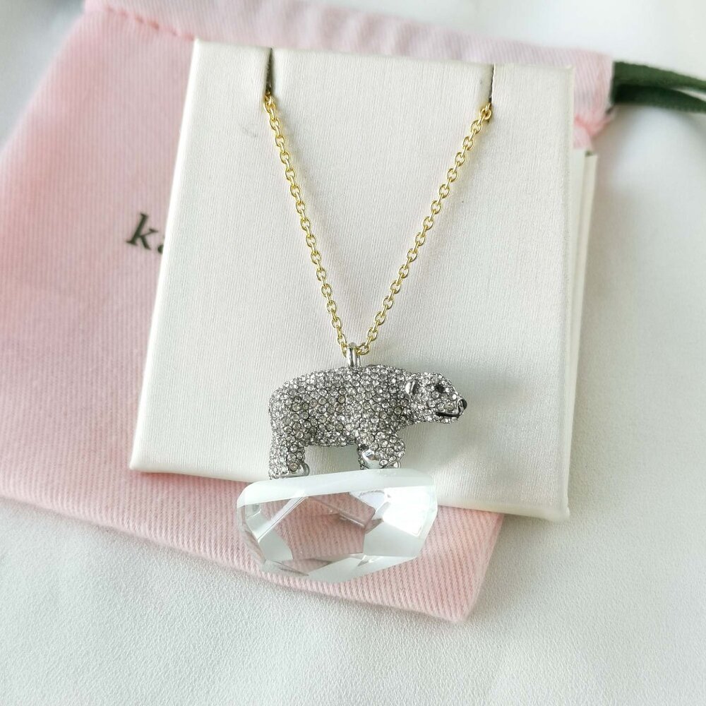 $98 Kate Spade Cold Comforts Polar Bear Long Substantial Gold Necklace Authentic